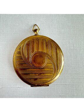 Zell Fifth Avenue 1930s Art Deco Pendant Compact Gold Tone Pocket Watch Style